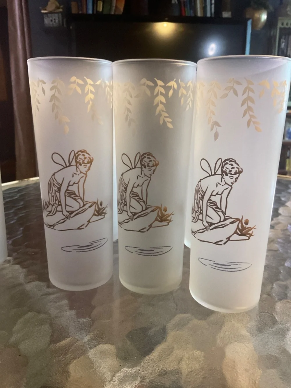 MCM Libbey Nymph Frosted Tom Collins glasses